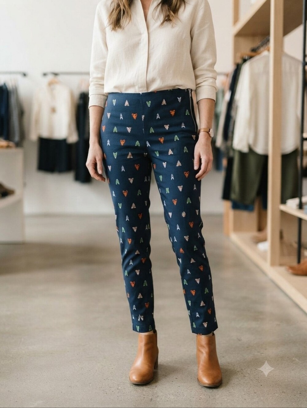 H&M Navy Blue Ankle Pants Moth Motif Women’s Size 10